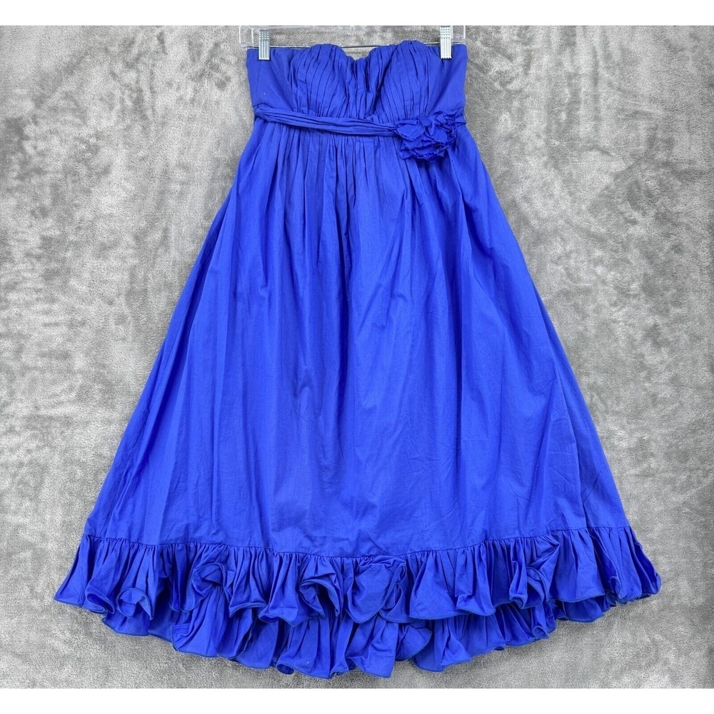 Rue de la Paix Dress Womens 4 Babydoll Strapless Ruffle 3D Floral‎ Wedding Midi